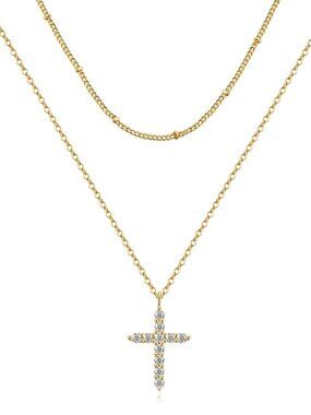 "Crosses" Necklace, 18K Gold Plated Steel